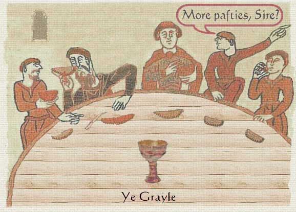 A section of the Tintagel tapestry showing pasties being eaten at the Round Table in Camelot Castle