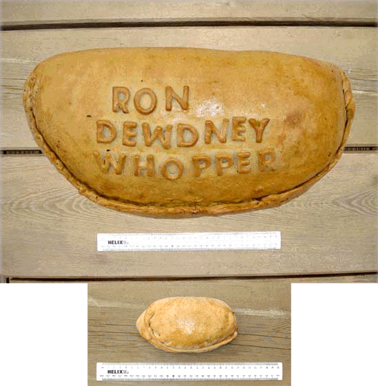 The Ron Dewdney Whopper compared to an ordinary Medium pasty