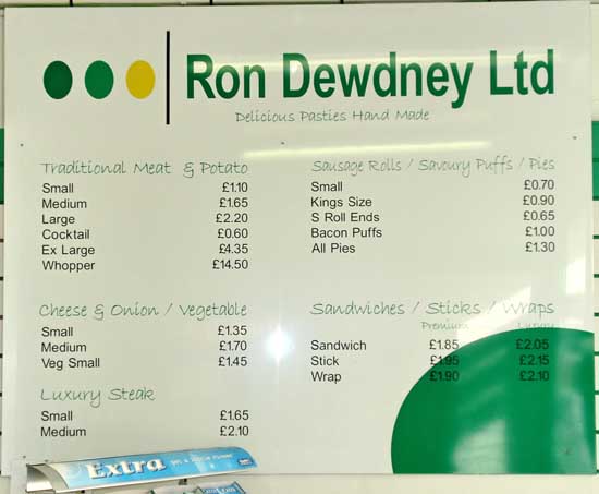Price list on the wall in the Ron Dewdney shop in Devonport