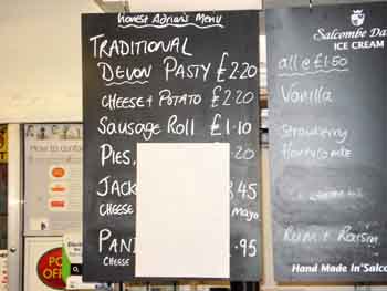 Traditional Devon Pasty on the menu board